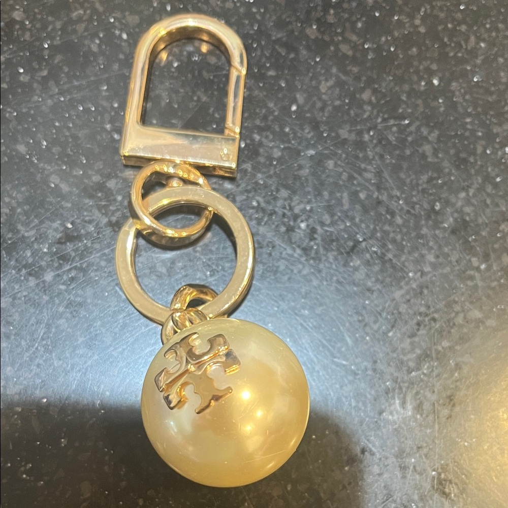 Tory Burch Gold Keychain with Pearl Accent